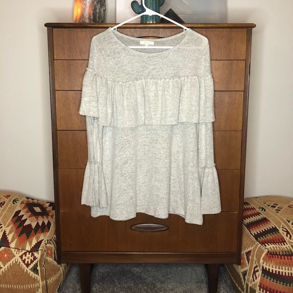 Overlay Bell Sleeve Tunic Top - Oatmeal Color